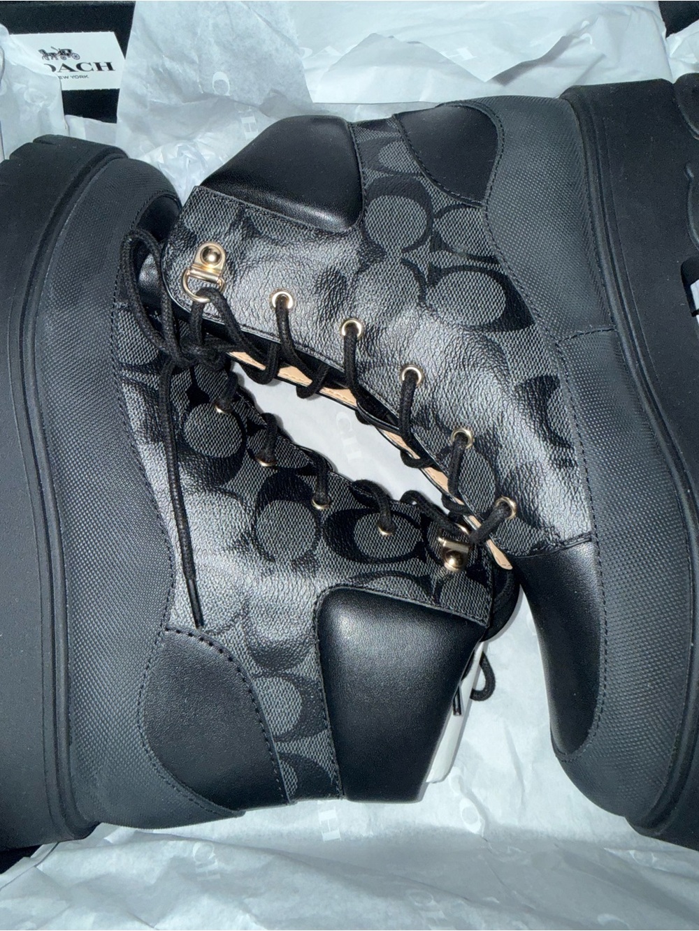 COACH Black Signature Platform Lace-Up Sneaker Boot